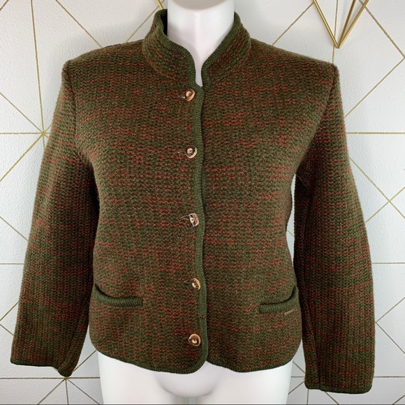 Geiger Wooden Button Front Pure Wool Cardigan 42